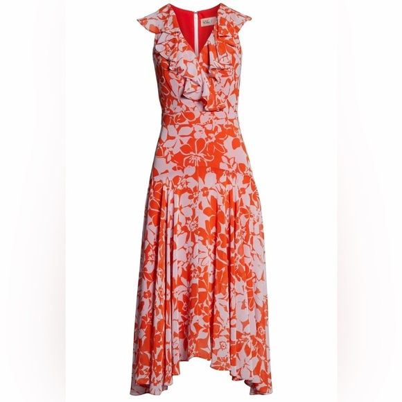Eliza J Orange Asymmetrical Pleated Sundress - Picture 4 of 7